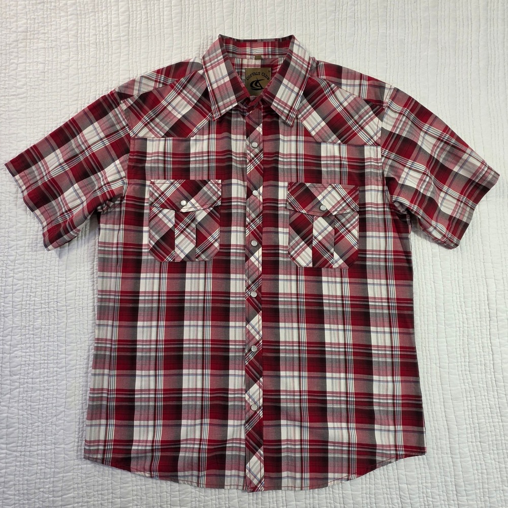 Coevals Club Mens Red Plaid Western Pearl Snap Short Sleeve Shirt Large L